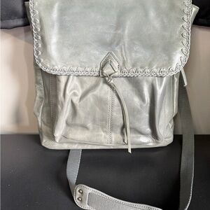 THE SAK Silver Leather Backpack/Crossbody with Braided Flap